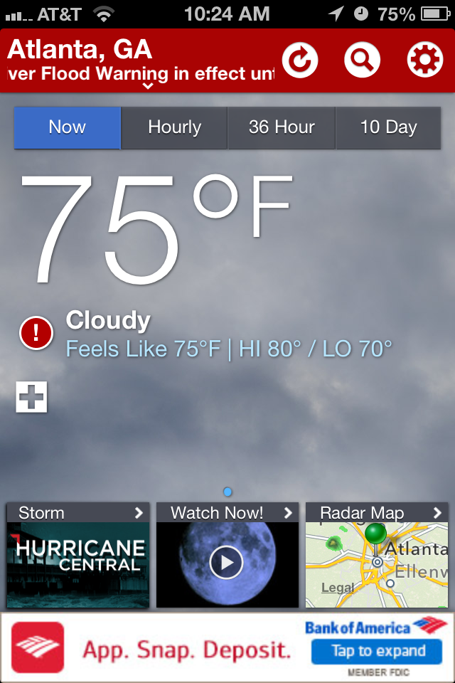 Finally, a screenshot of the Weather Channel app home screen