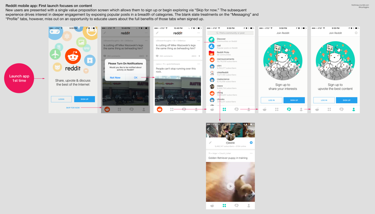 Reddit mobile app first run experience - set 01