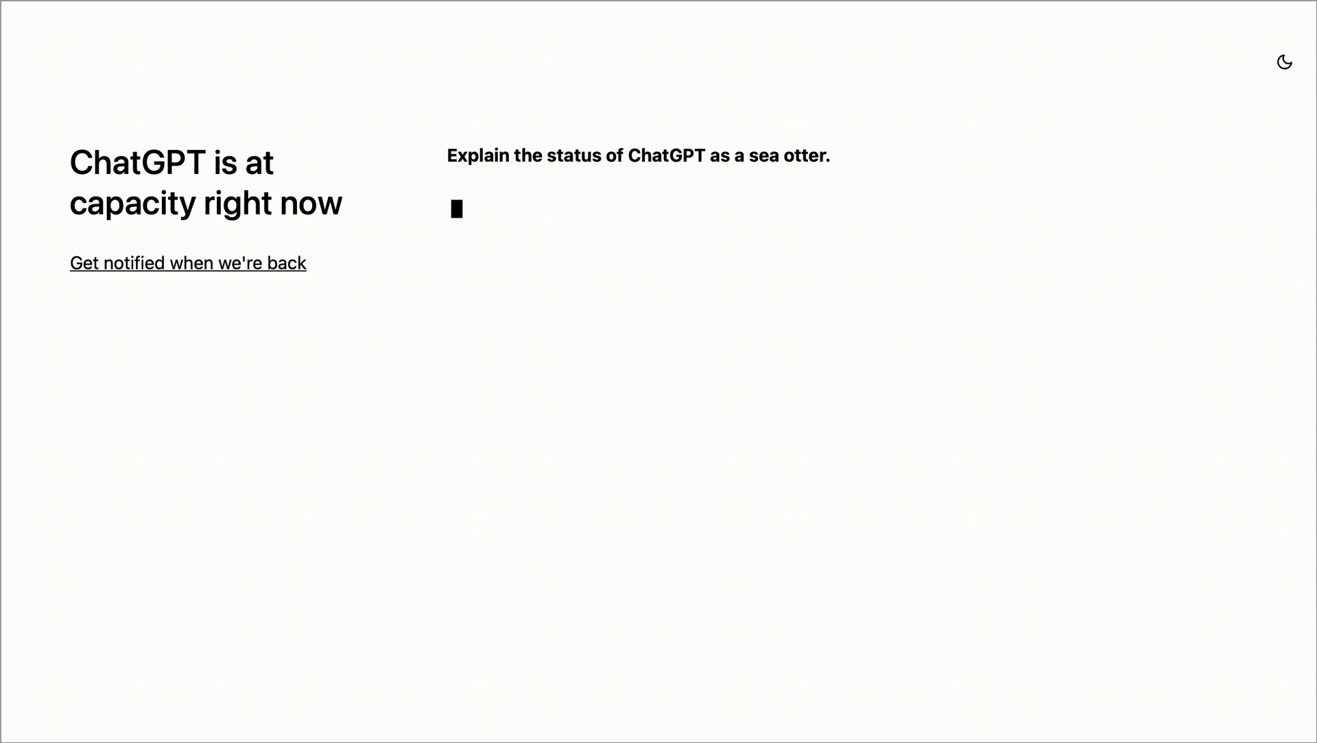 Animated GIF of ChatGPT writing out its response to the prompt "Explain the status of ChatGPT as a sea otter."
